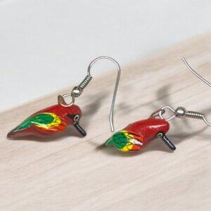 Pierced Earrings Hook Parrot Bird Dangling Multicoloured made of Wood